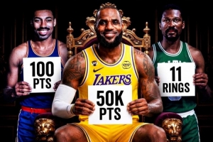 美媒晒NBA不可打破纪录:詹姆斯5万分 拉塞尔11冠&大帅单场100分