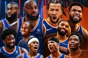 詹姆斯/布伦森领衔!NBA发布76人VS尼克斯海报:新五虎VS冠军首发