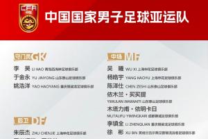 U23国足亚运会集训名单:泰山中卫史松宸入选 其余23人与报名相同
