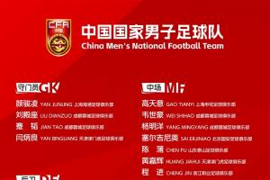 中国国家男子足球队2026年第四期集训名单公布!