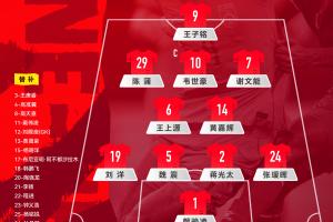 国足vs新西兰官方阵型图:4-2-3-1,张瑷晖右边卫,王子铭单箭头